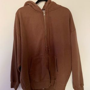 Brandy Melville Brown Christy Zip-Up Sweatshirt